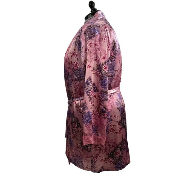 DELICATES Set Y2K Feminine Slip Lingerie Satin Feel Pink Sz XL Rose Print Lace - Picture 10 of 12